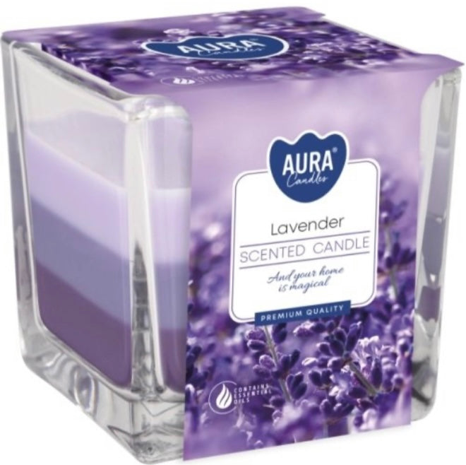 Svece stikla traukā “Lavender” 8x8 cm, 32 h