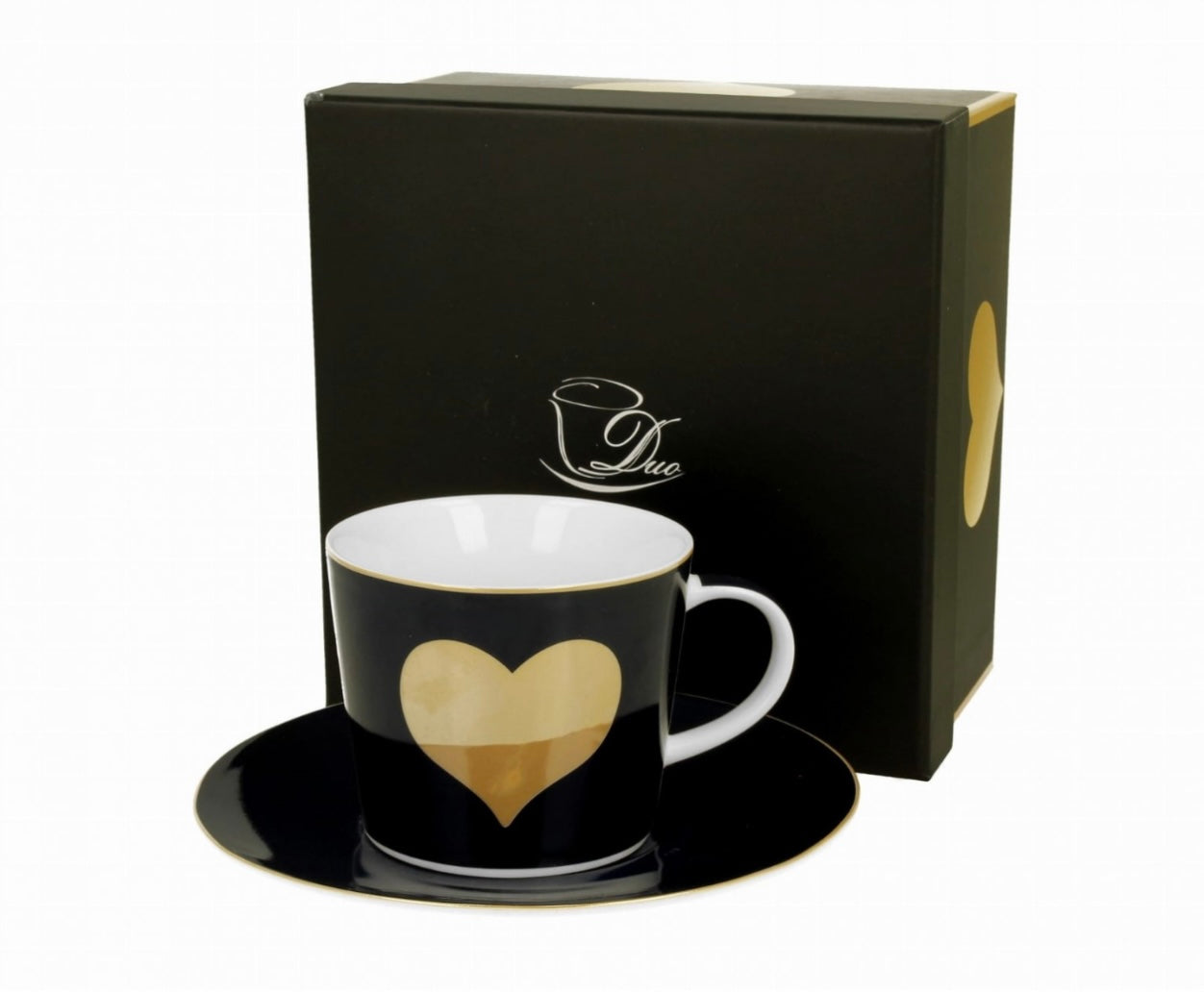 Krūze ar apakštasi Tumši zila ar zelta lielu sirdi- Valentīndienas dāvana 250ml