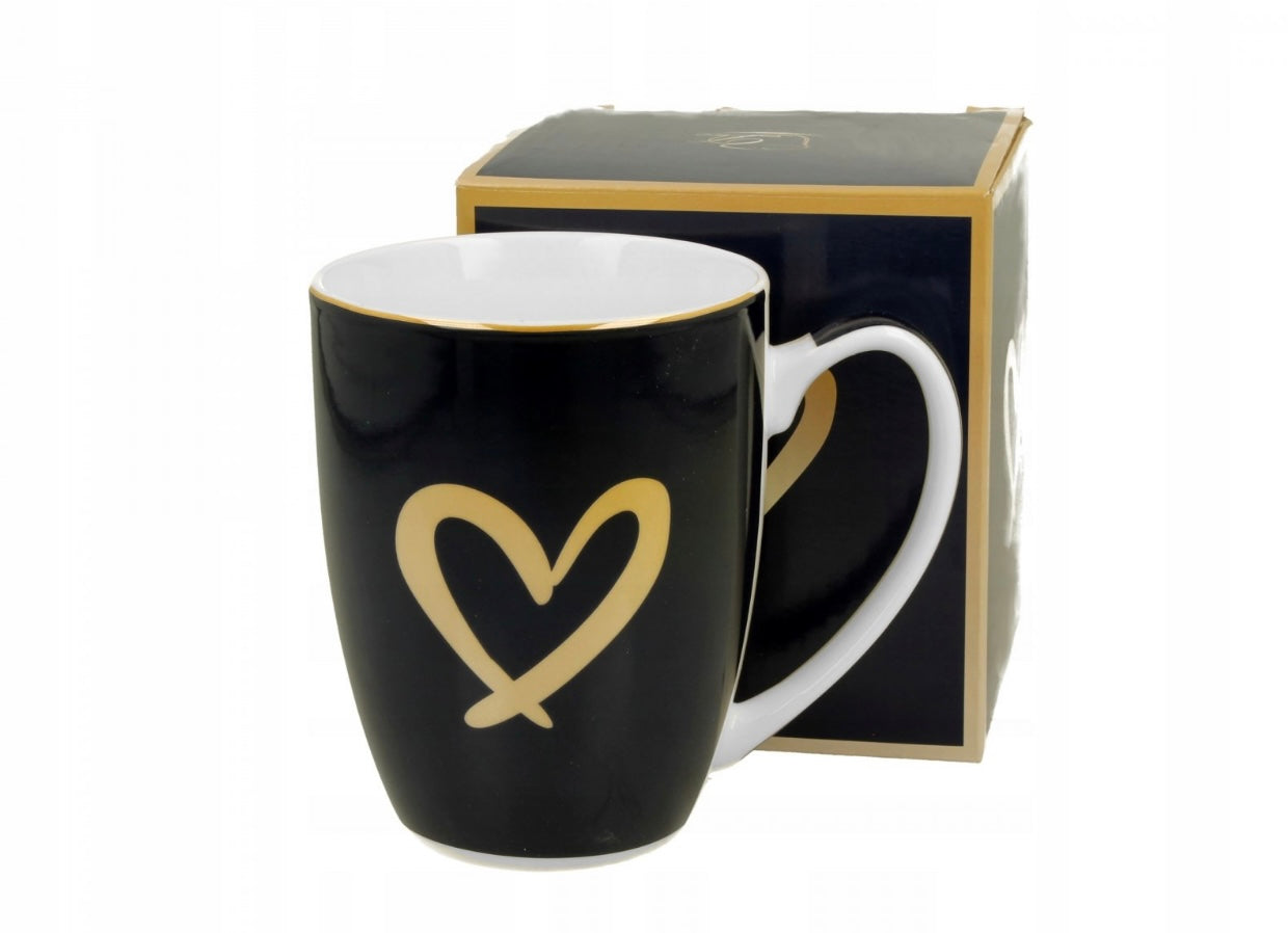 Krūze Tumši zila ar zelta sirdi- Valentīndienas dāvana, 360 ml