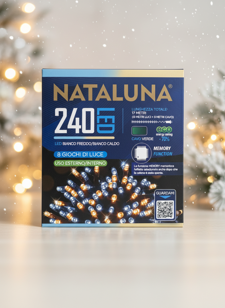 Ziemassvētku 240 LED gaismiņas auksti baltas/silti baltas 17 metri