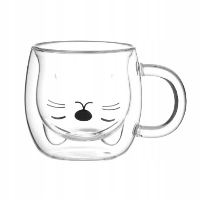 Dubultā stikla termokrūze ar kaķa dizainu, 250 ml