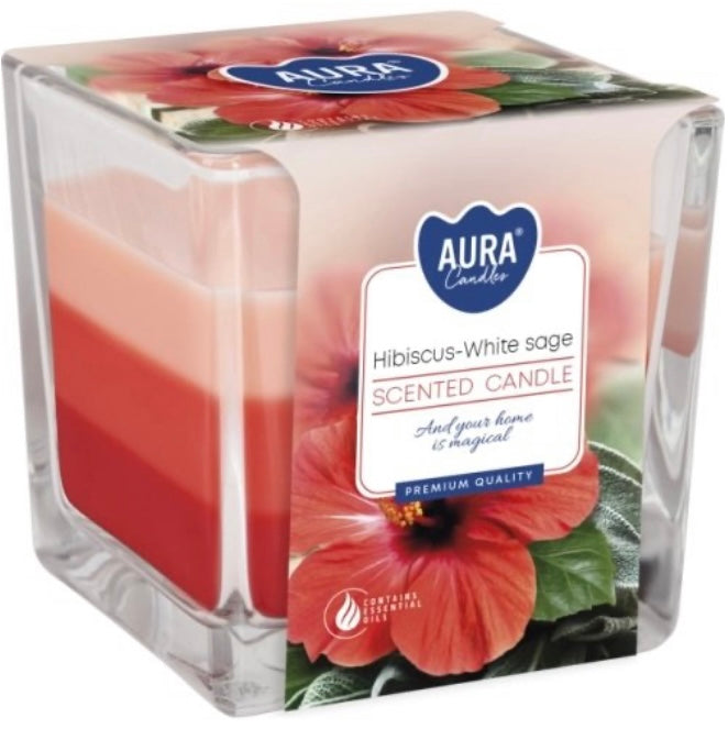 Svece stikla traukā “Hibiscus-White sage” 8x8 cm, 32 h