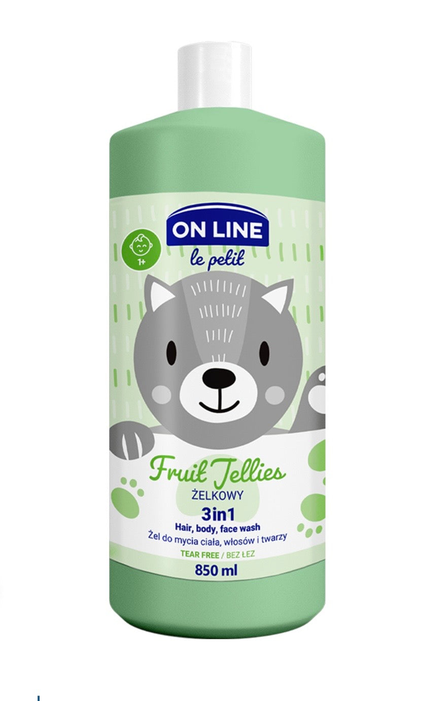 FS ON LINE LE PETIT 3in1 šampūns un mazgājošais gels, 850 ml – Augļu želejas 🍓🍊