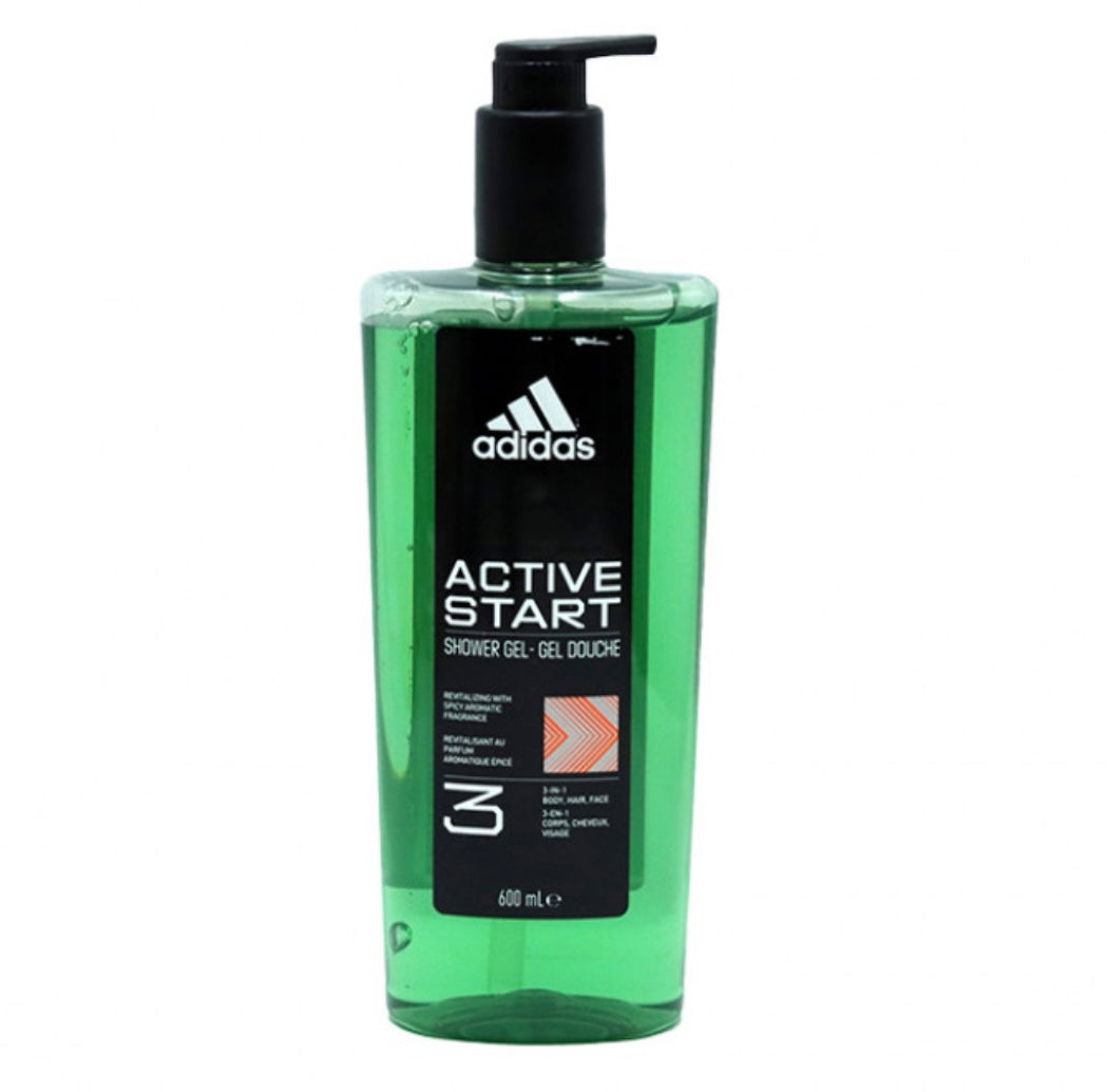Adidas Active Start 3 in 1 dušas želeja ar dozatoru 600 ml – ķermenim, sejai un matiem