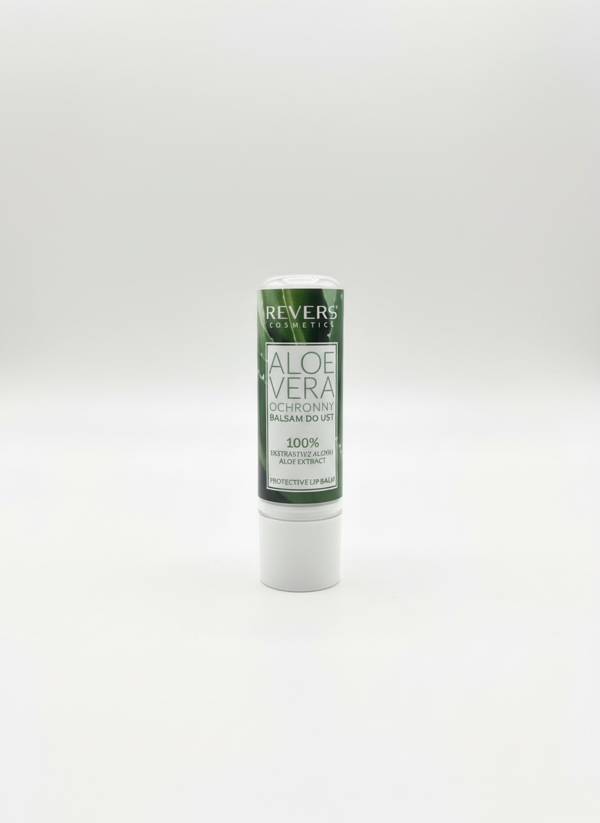 Aloe Vera lip balm with neutral background