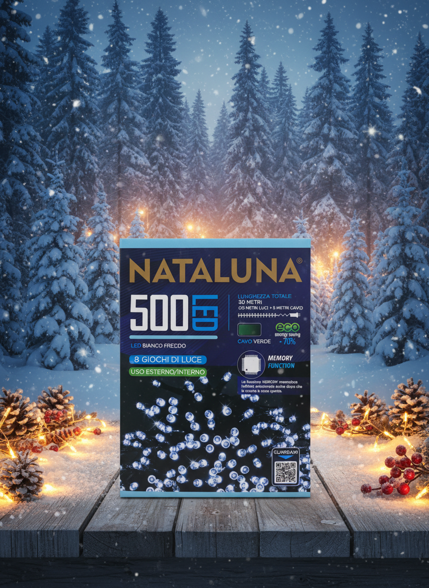 Ziemassvētku 500 LED gaismiņas auksti baltas 30m