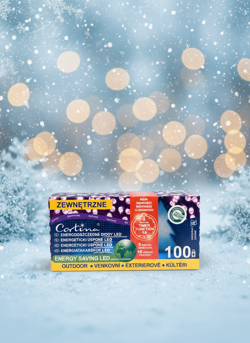 Cortina LED kaste ar ziemas fonu