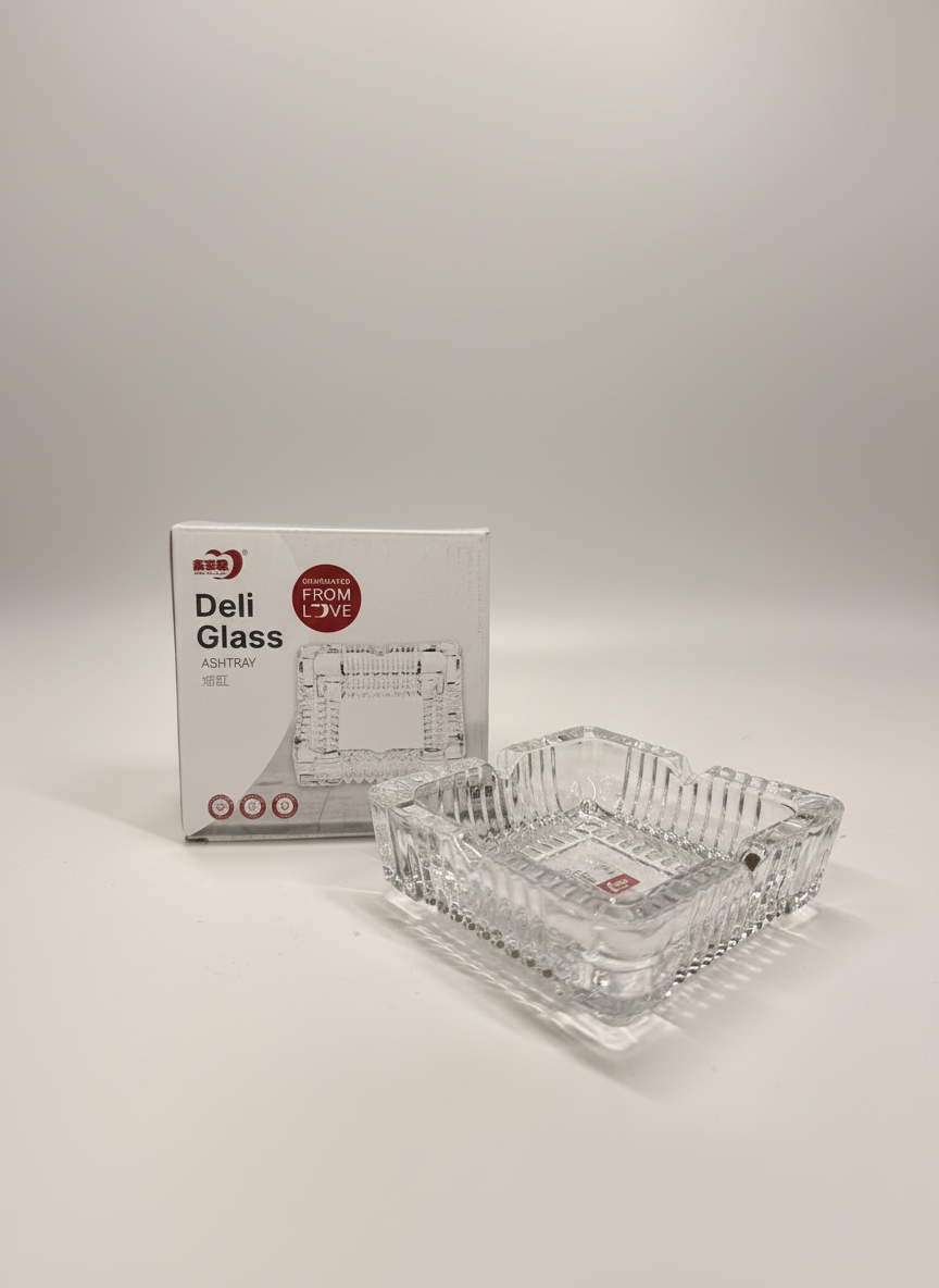 Deli Glass ashtray on seamless neutral background