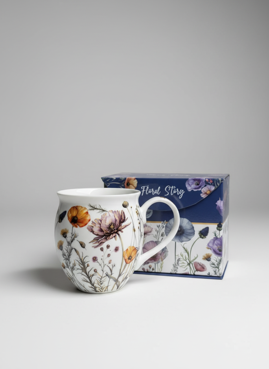 Floral mug with neutral background