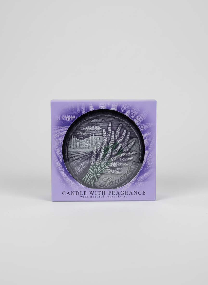 Lavender candle with neutral background