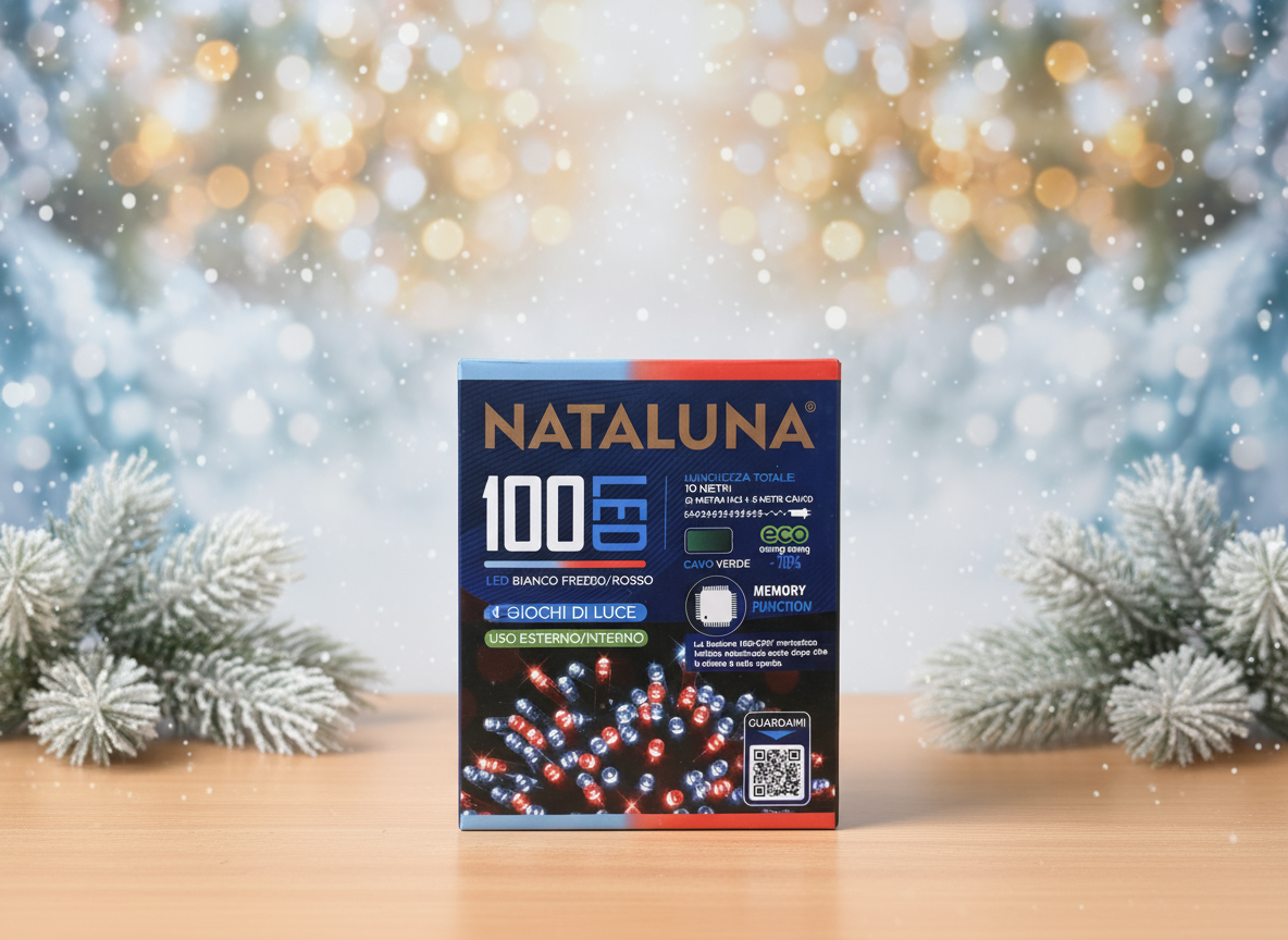 Ziemassvētku 100 LED gaismiņas auksti baltas/sarkanas 10m