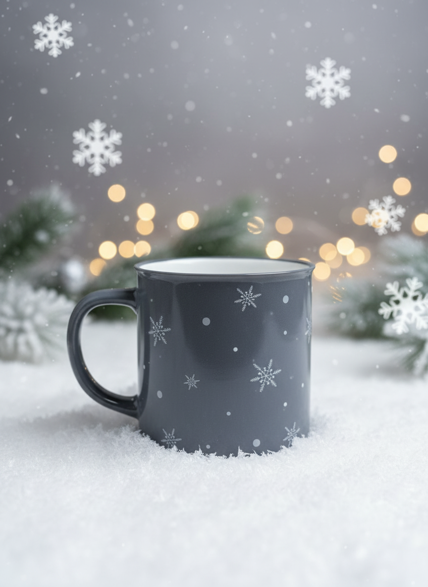 Snowflake mug with winter background