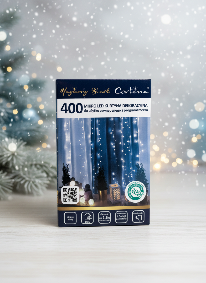 Ziemas fons - 400 LED kurtīnas lampiņu kaste