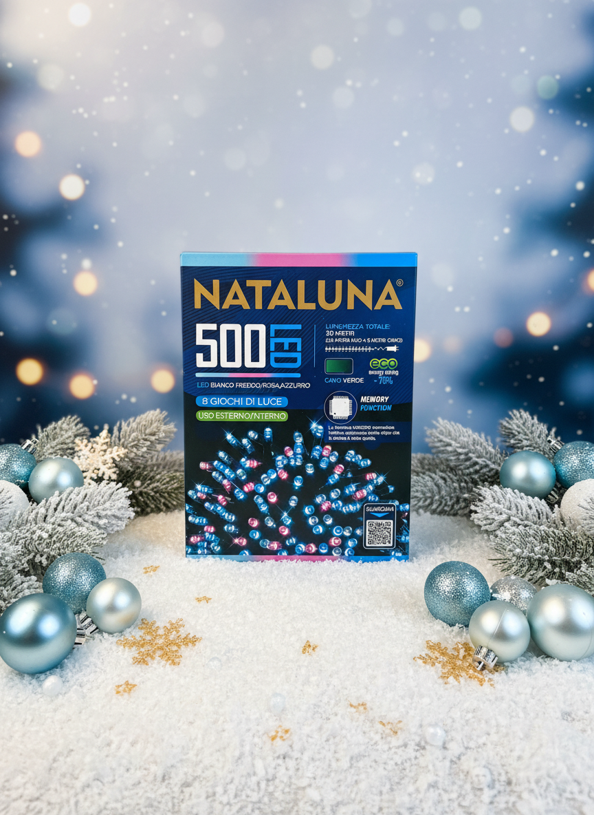 Ziemassvētku 500 LED gaismiņas auksti baltas/rozā/zilas 30m