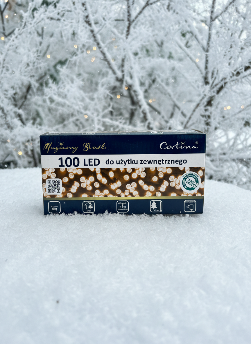 Ziemas fons ar zilo-zelta LED lampu kasti