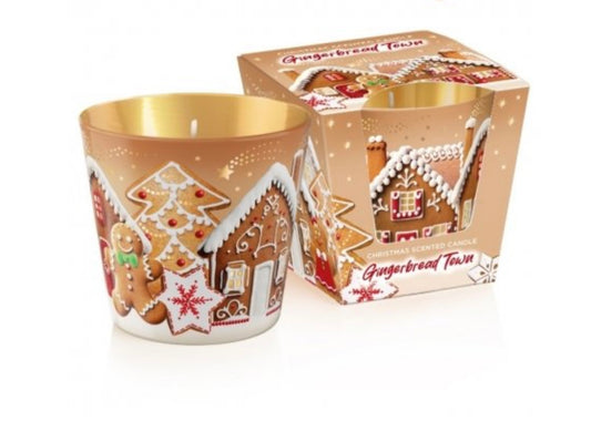 Ziemassvētku svece ar piparkūku pilsētiņas aromātu