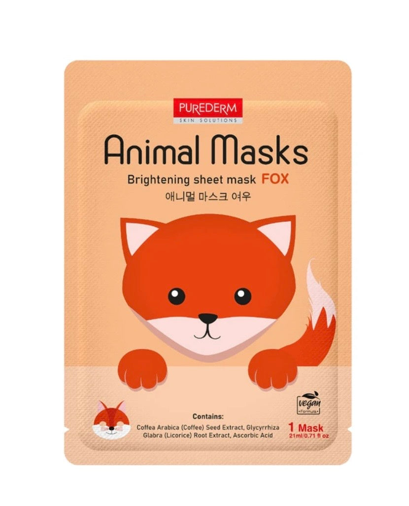 PUREDERM Animal Mask Lapsa – izgaismojoša auduma sejas maska, 21 ml, Korejas kosmētika