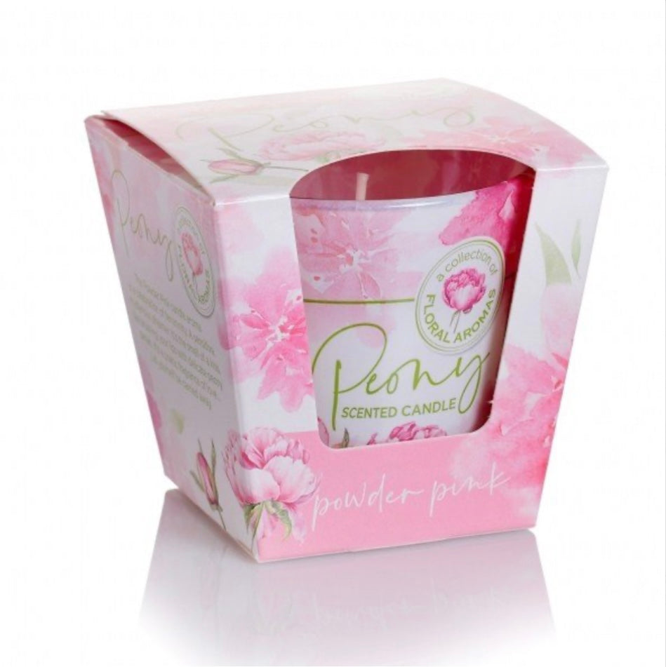 Svece stikla traukā ar aromātu “Peony” – Powder Pink 115 g, 30 h