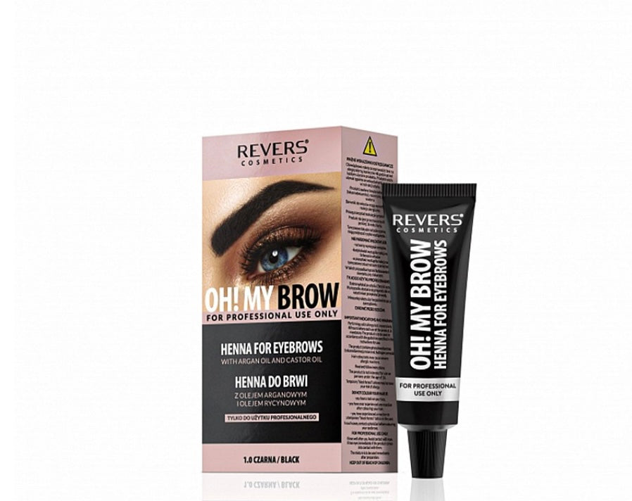 Krāsa uzacīm Revers Henna OH!MY BROW 15 ml – melna. Ilgnoturīga henna ar argāna un rīcineļļu