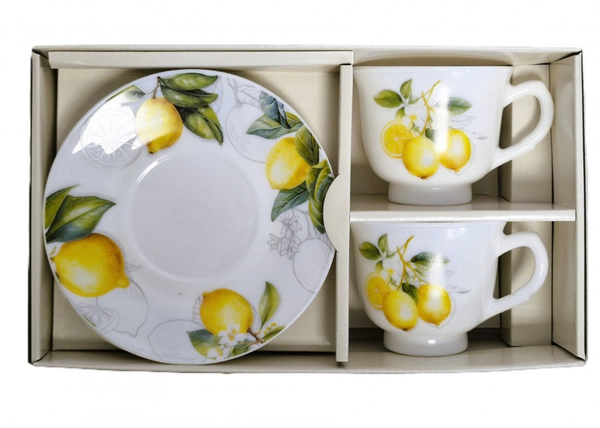 Krūzīšu komplekts “Citroni” ar apakštasītēm, 250 ml, 2 gab