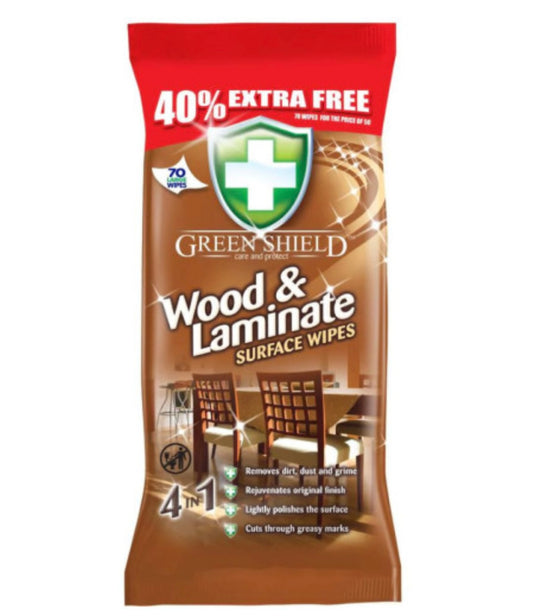 Green Shield-mitrās salvetes koka un lamināta virsmu tīrīšanai 70 gab