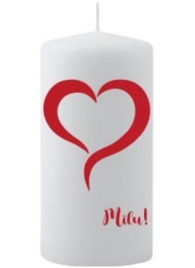 Cilindrsvece ar apdruku “Mīlu” un sirsniņu – 5.8 × 12 cm, 40h