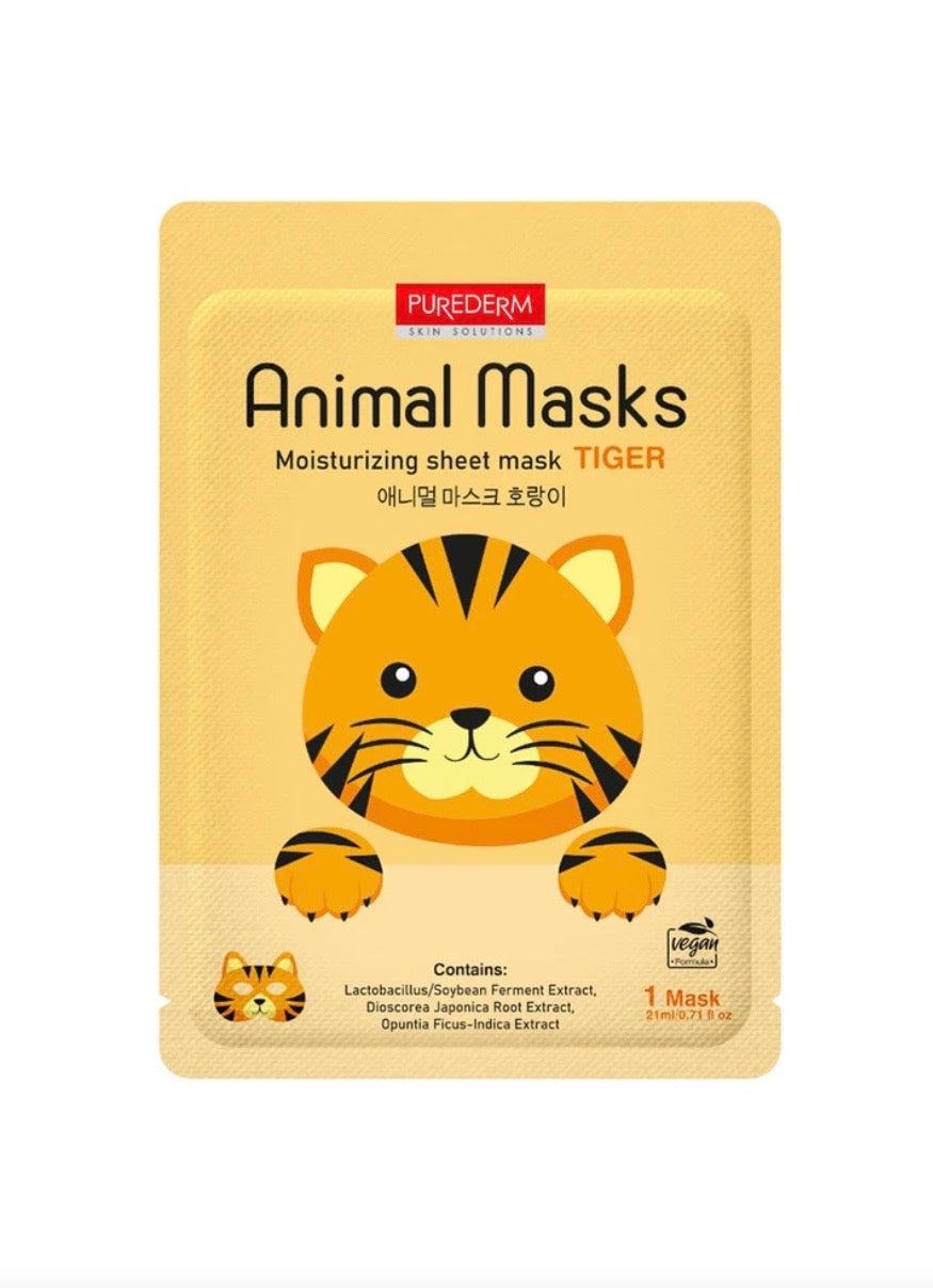 PUREDERM Animal Mask Tīģeris – mitrinoša auduma sejas maska, 21 ml, Korejas kosmētika