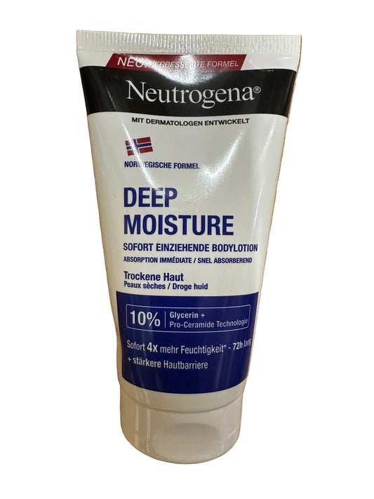 Neutrogena Deep Moisture ķermeņa losjons sausai ādai ar 10% glicerīnu un Pro-Ceramide, 75 ml