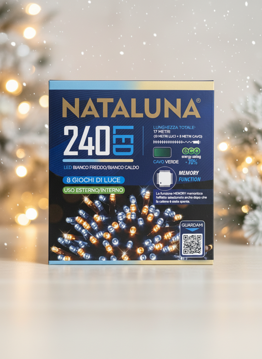 Ziemassvētku 240 LED gaismiņas auksti baltas/silti baltas 17 metri