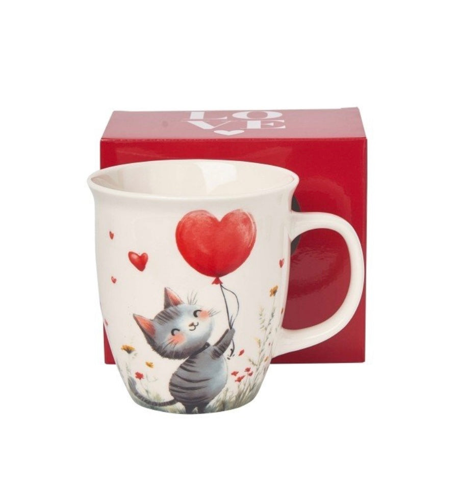 Krūze Kaķītis ar sirsniņbalonu- Valentīndienas dāvana, 650 ml