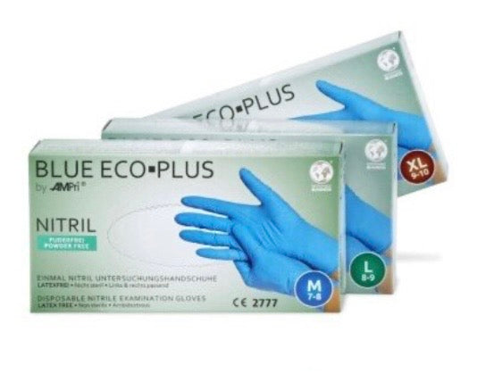 Cimdi nitrila ECO-PLUS, zili, 100 gab, izmēri M, L, XL