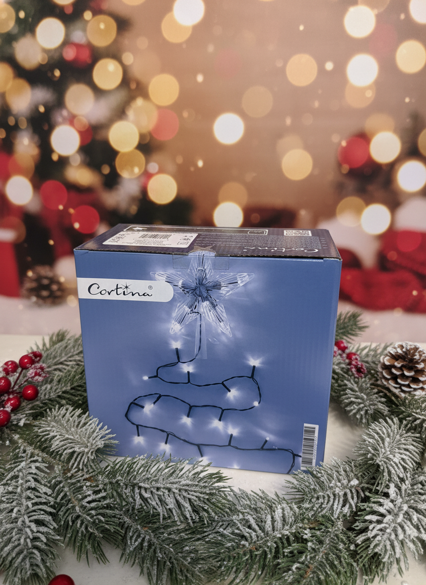 Ziemassvētku siltas gaismas virtene ar zvaigzni 15,19m