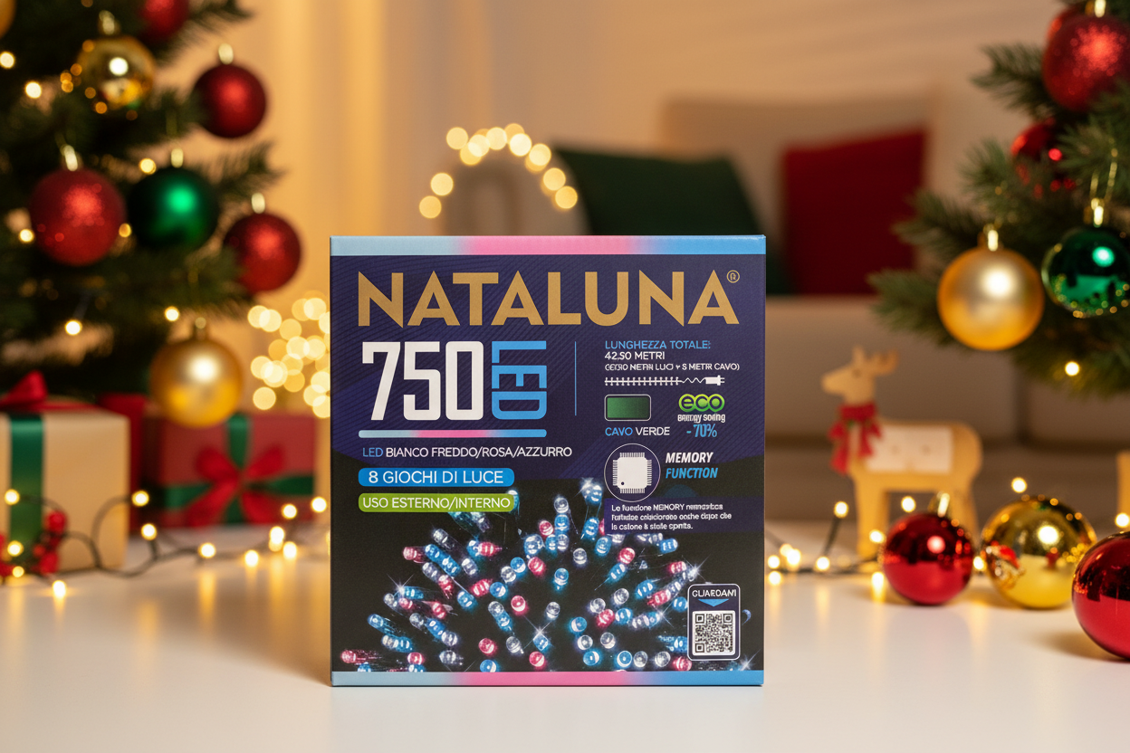 Ziemassvētku 750 LED gaismiņas auksti baltas/rozā/zilas 42.5 metri