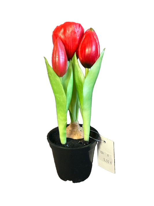Mākslīgie ziedi- tulpes podiņā, sarkanas, augstums 24 cm