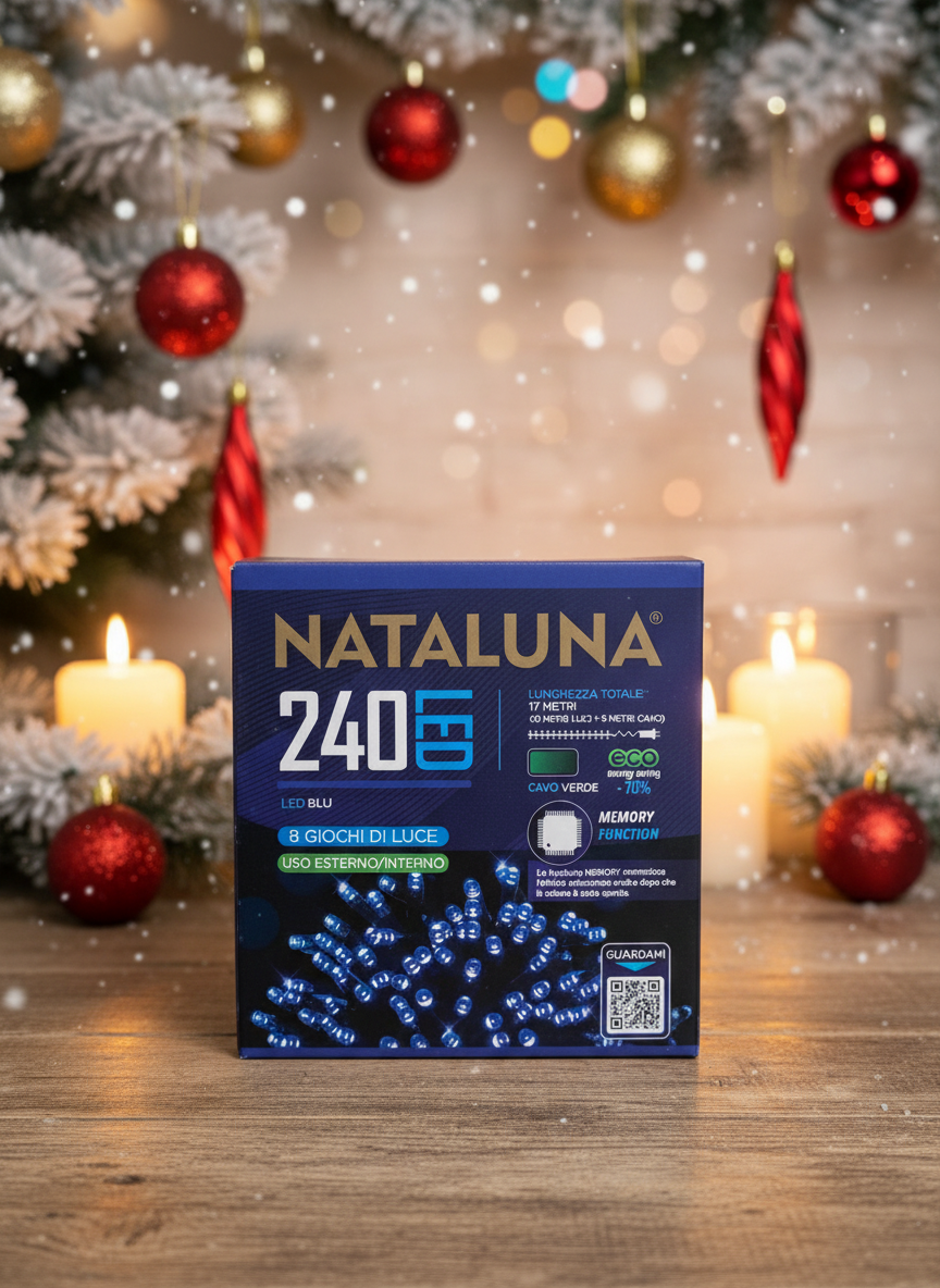 Ziemassvētku 240 LED gaismiņas zilas 17 metri