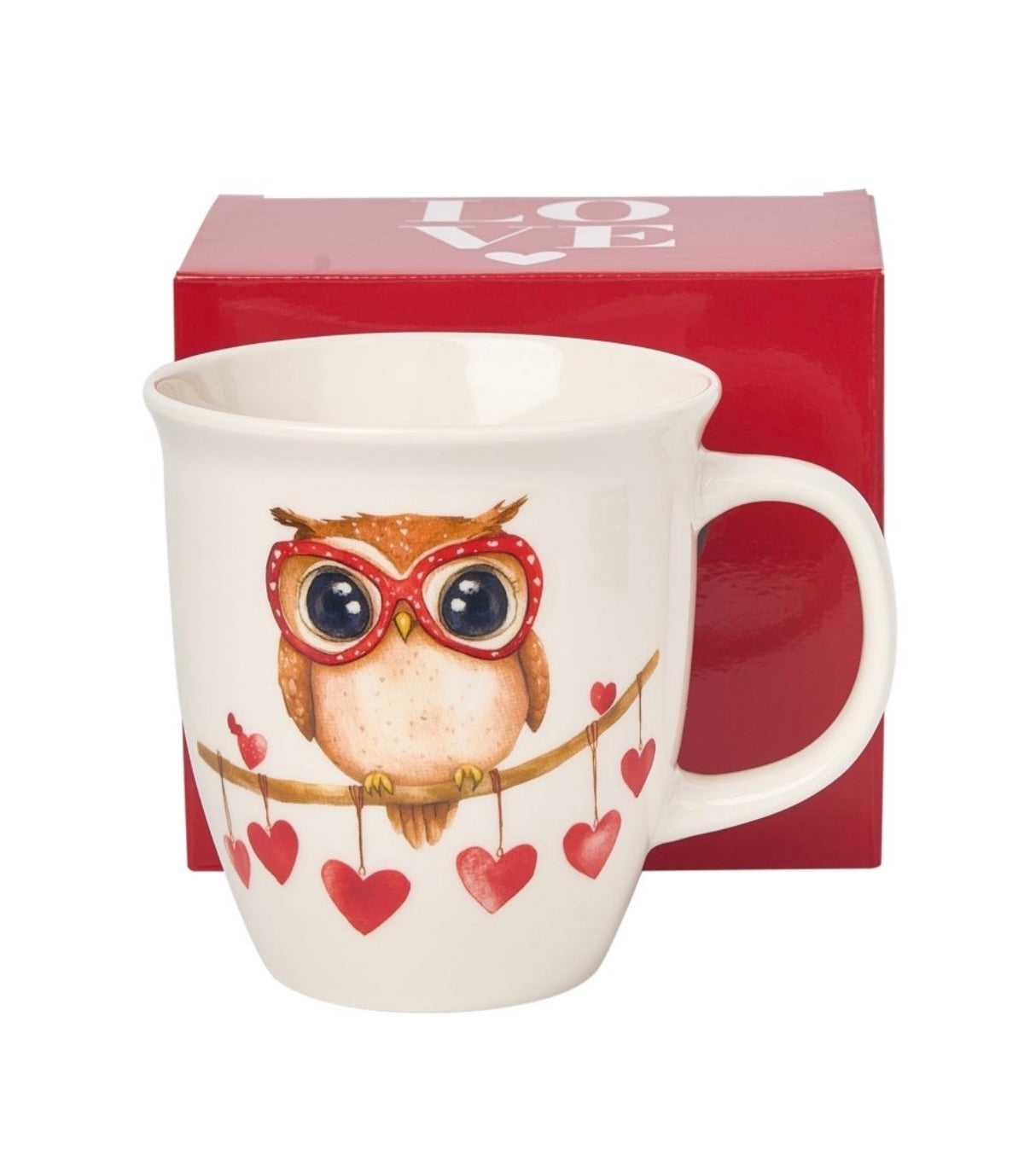 Krūze Pūce ar sirsniņām- Valentīndienas dāvana, 650 ml