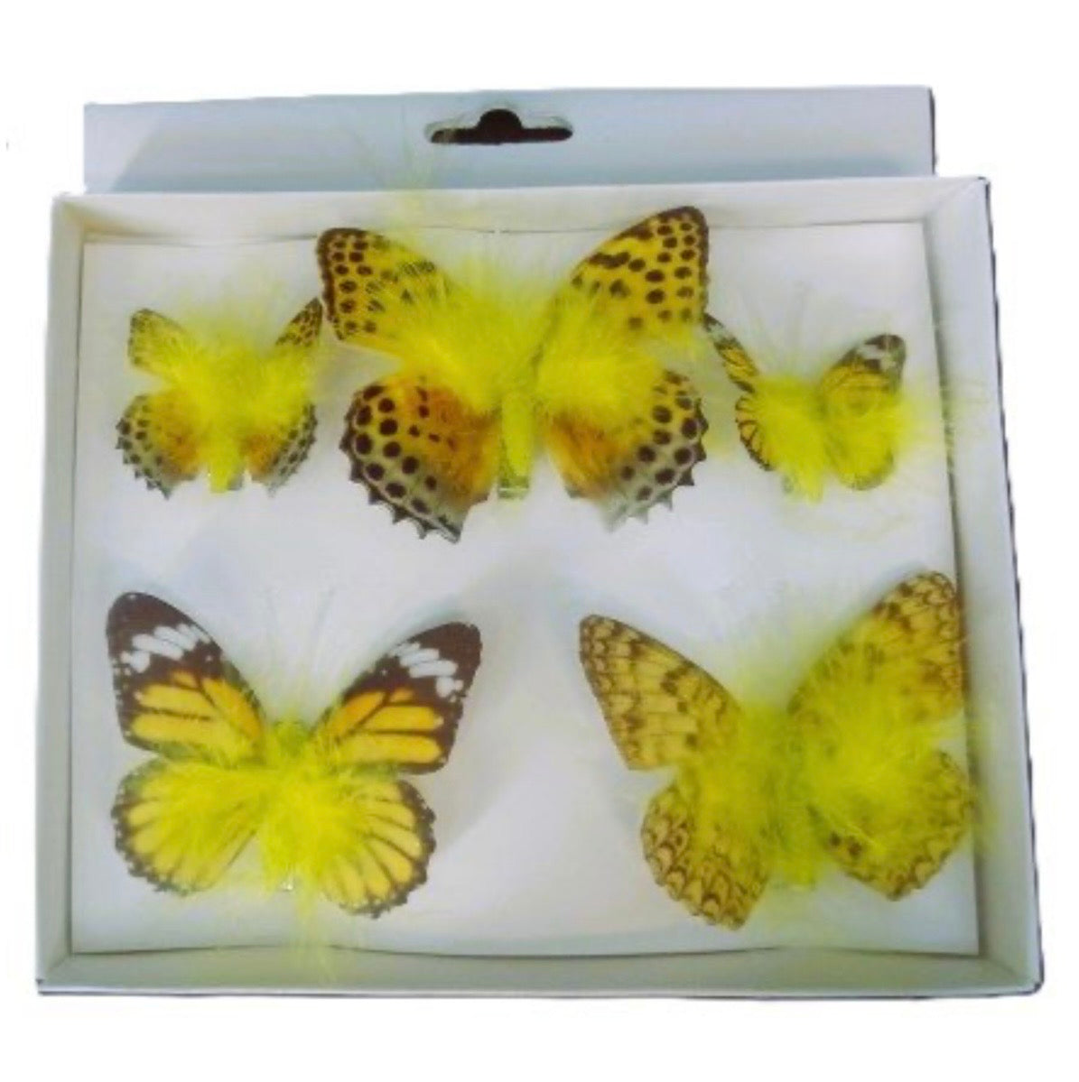 Dekoratīvās piespraudes Taurenīši, 5 gab., dzeltenu toņu miks