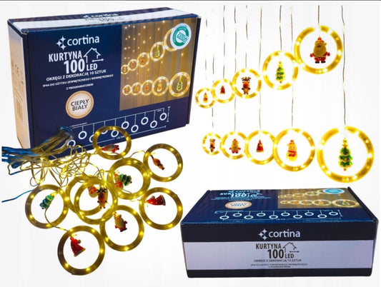 Ziemassvētku LED dekorācija CORTINA – 10 figūras, 100 LED, silti balta gaisma, 3.1 m