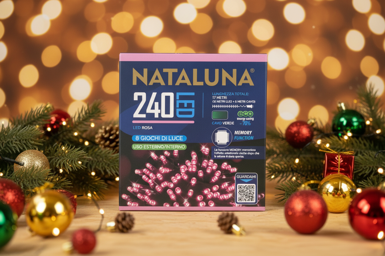 Ziemassvētku 240 LED gaismiņas rozā 17 metri