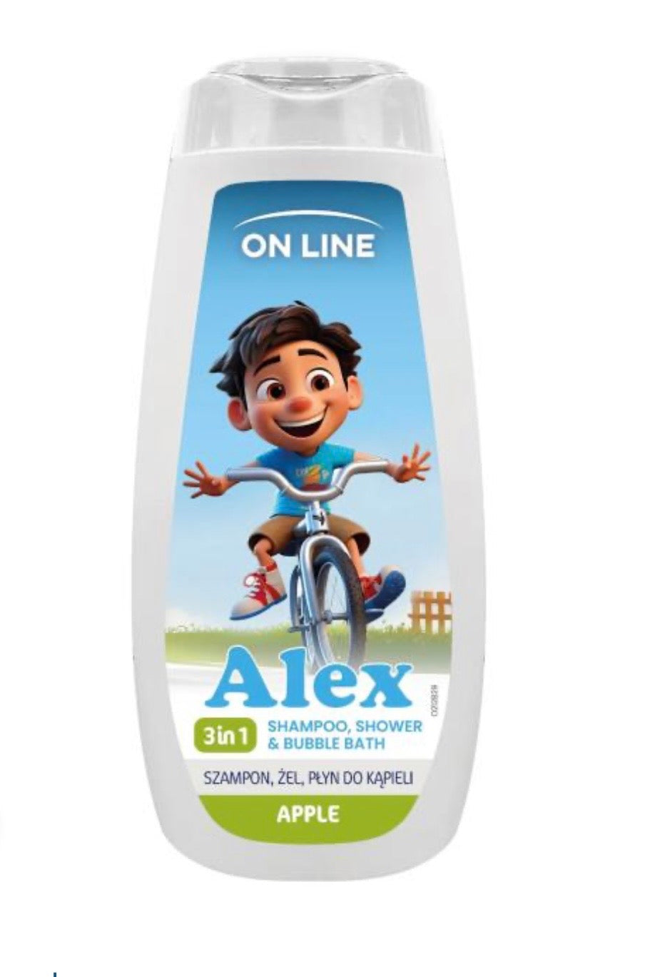On Line Alex 3 vienā šampūns, dušas želeja un vannas putas ar ābolu aromātu, 400 ml