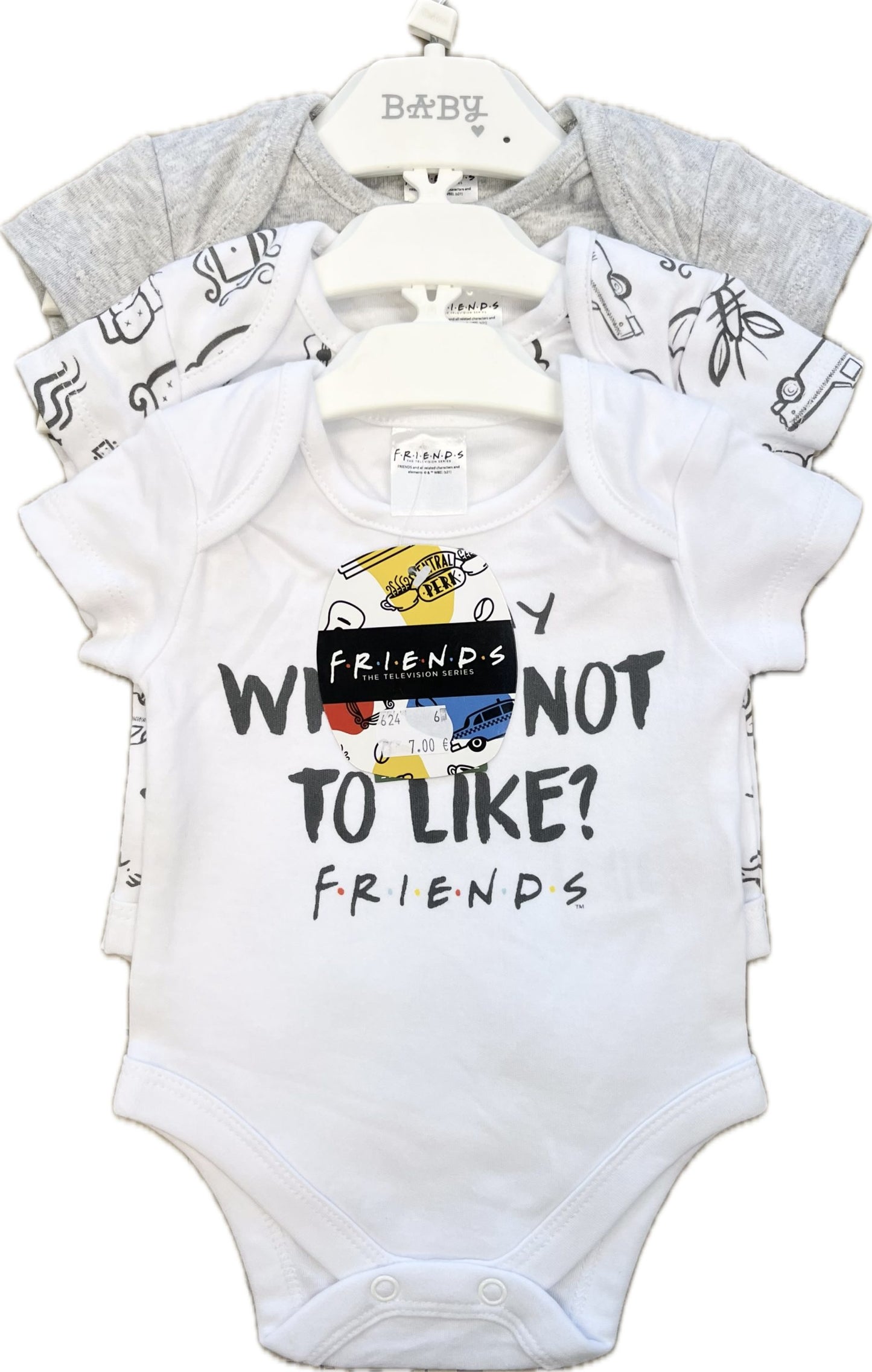 Bērnu bodiji - F.R.I.E.N.D.S - Newborn - 50-62cm EU - 0-3M UK - Komplekts - 3 gb.