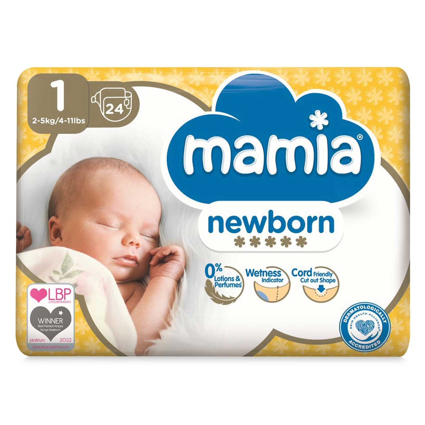 Mamia Newborn autiņbiksītes 1. izmērs 2-5kg 24gb Iepakojumā