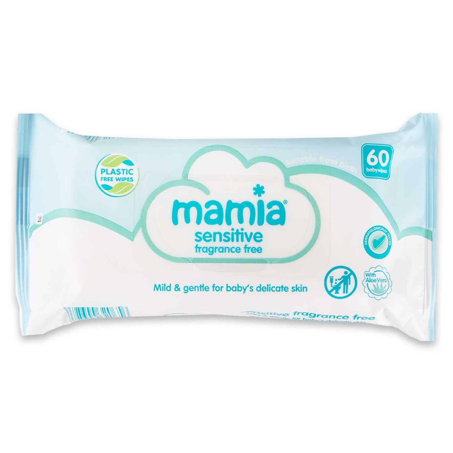 Mamia Sensitive Mitrās salvetes 60 gb (uzlīmes vāciņš)