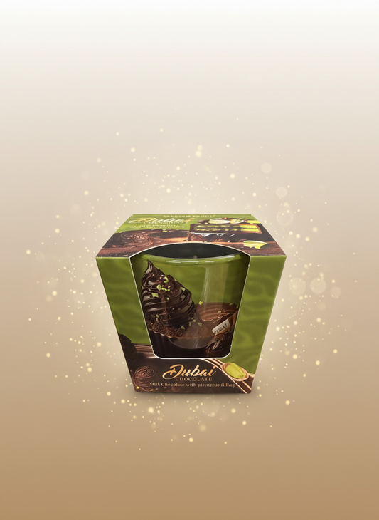 Dubai Chocolate with gold bokeh background