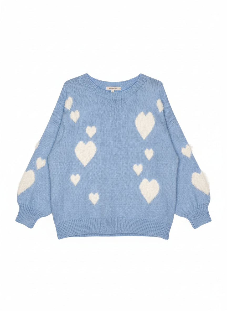 Sieviešu džemperis ar dekoratīvām baltām sirdīm