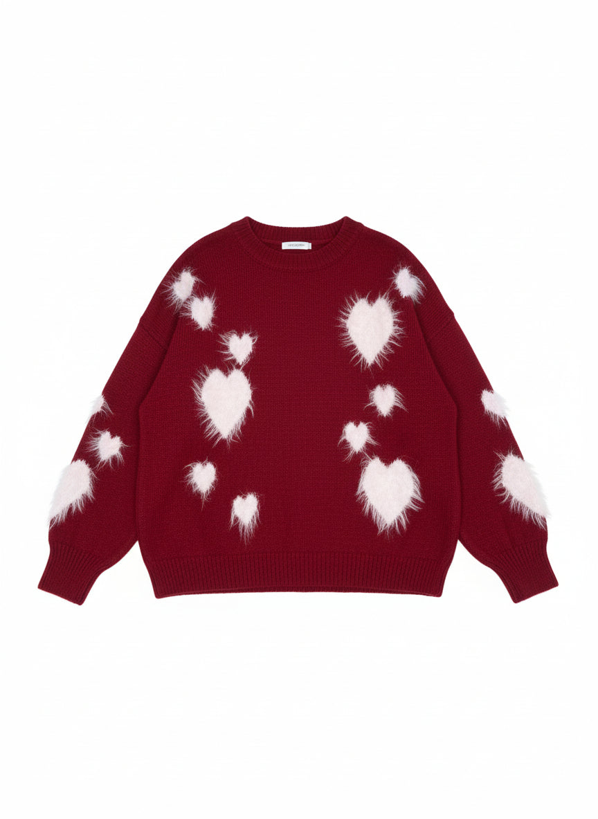 Sieviešu džemperis ar dekoratīvām baltām sirdīm