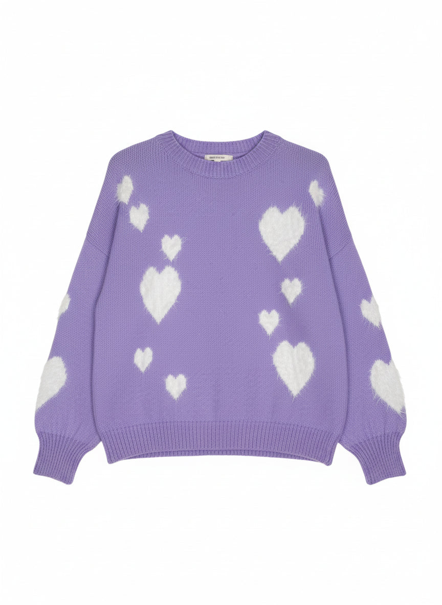 Sieviešu džemperis ar dekoratīvām baltām sirdīm