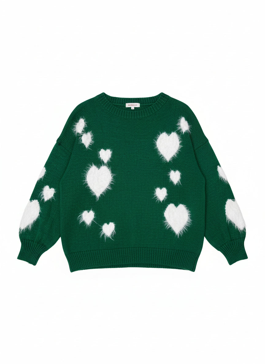Sieviešu džemperis ar dekoratīvām baltām sirdīm