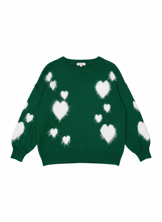 Sieviešu džemperis ar dekoratīvām baltām sirdīm