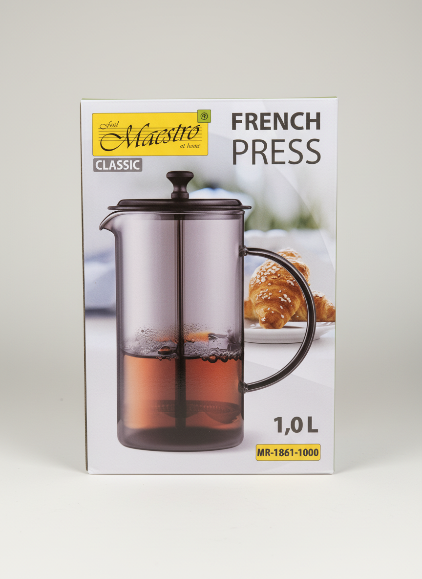 French Press with neutral background